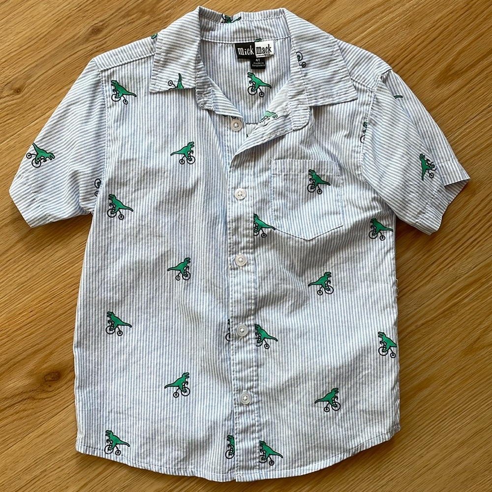 Boys Bike Riding Dinosaurs Button Up Shirt